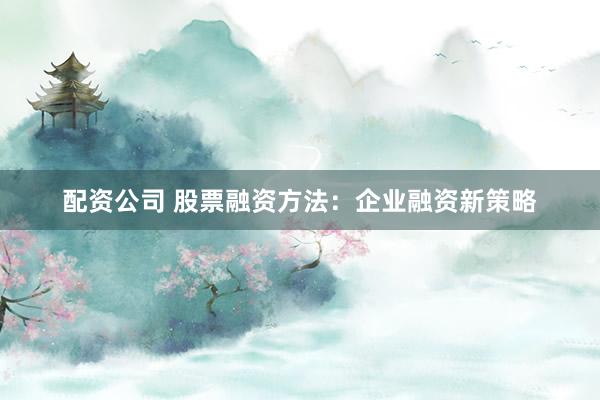 配资公司 股票融资方法：企业融资新策略