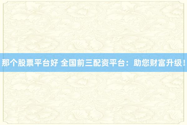 那个股票平台好 全国前三配资平台：助您财富升级！