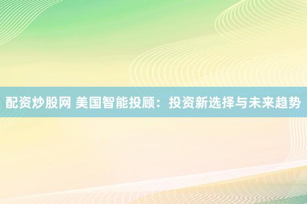 配资炒股网 美国智能投顾：投资新选择与未来趋势