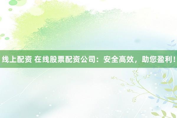 线上配资 在线股票配资公司：安全高效，助您盈利！