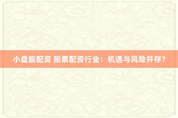 小盘股配资 股票配资行业：机遇与风险并存？