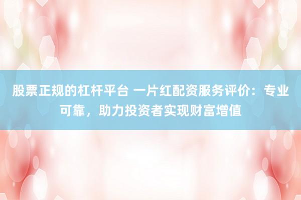 股票正规的杠杆平台 一片红配资服务评价：专业可靠，助力投资者实现财富增值
