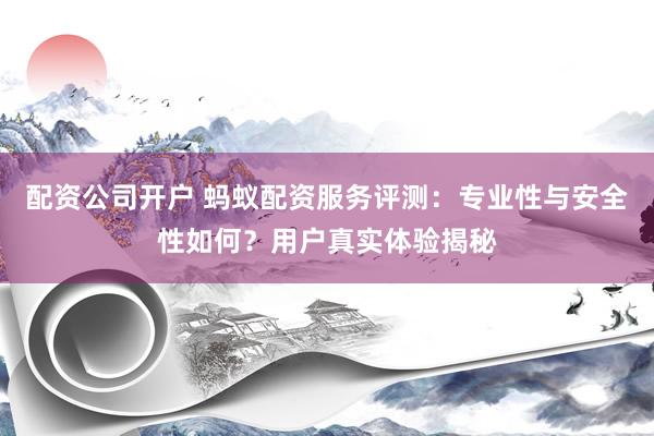 配资公司开户 蚂蚁配资服务评测：专业性与安全性如何？用户真实体验揭秘
