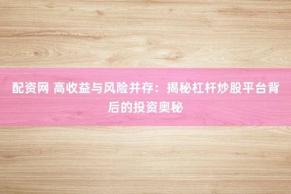 配资网 高收益与风险并存：揭秘杠杆炒股平台背后的投资奥秘