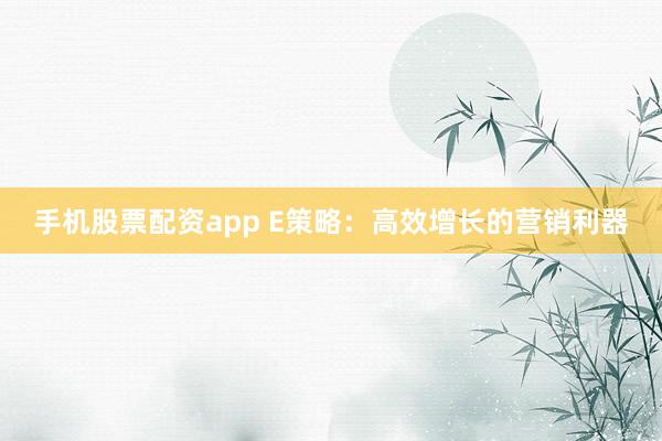 手机股票配资app E策略：高效增长的营销利器