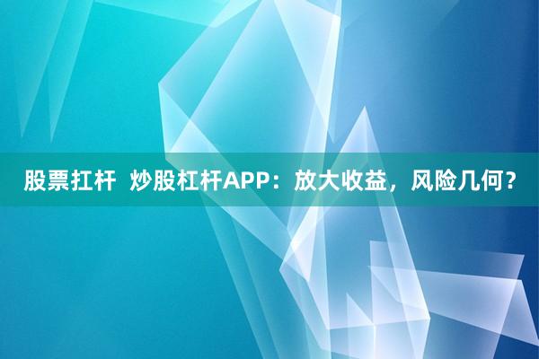 股票扛杆  炒股杠杆APP：放大收益，风险几何？