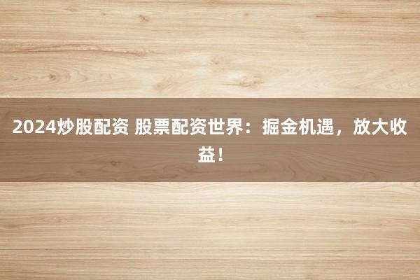 2024炒股配资 股票配资世界：掘金机遇，放大收益！